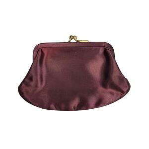 VINTAGE BURGUNDY SATIN COIN PURSE – GOLD CLASP – 5" WIDE – CLASSIC STYLE – CLEAN